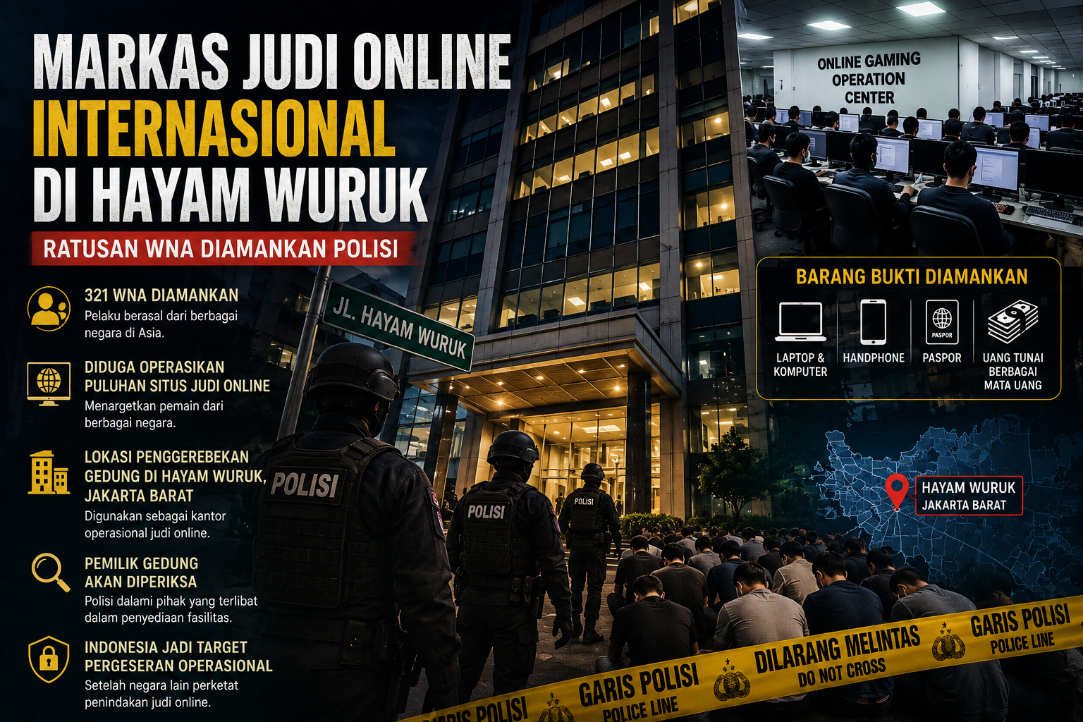 Gedung di Hayam Wuruk Diduga Jadi Markas Judi Online Internasional