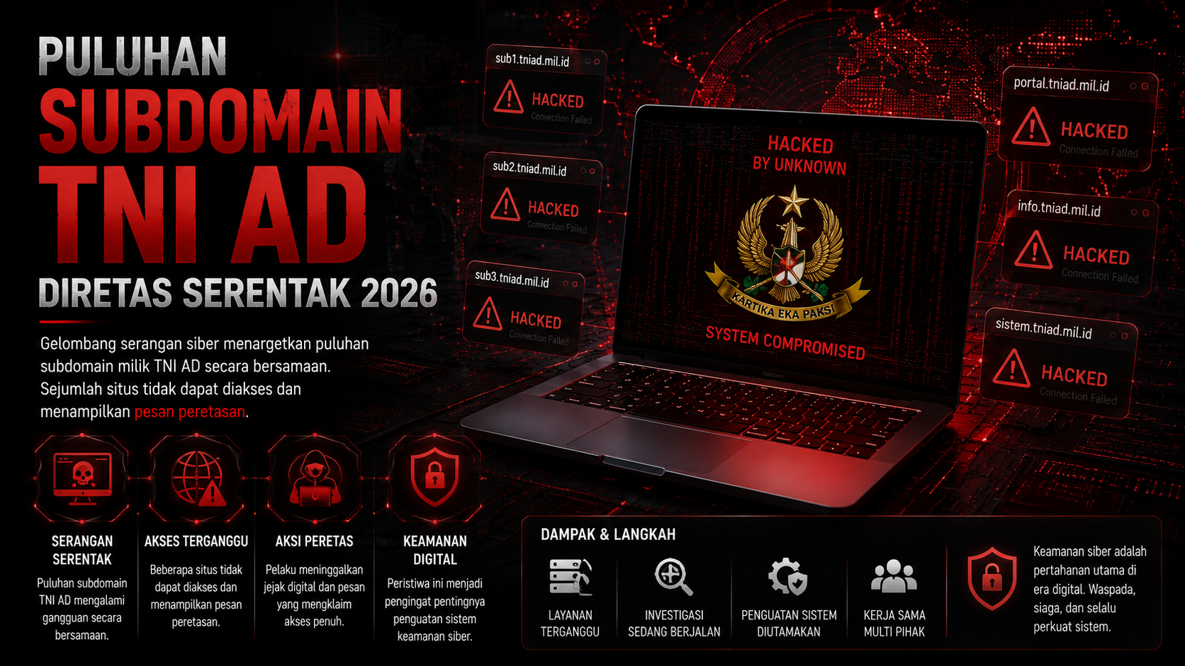 Puluhan Subdomain TNI AD Diretas Serentak 2026